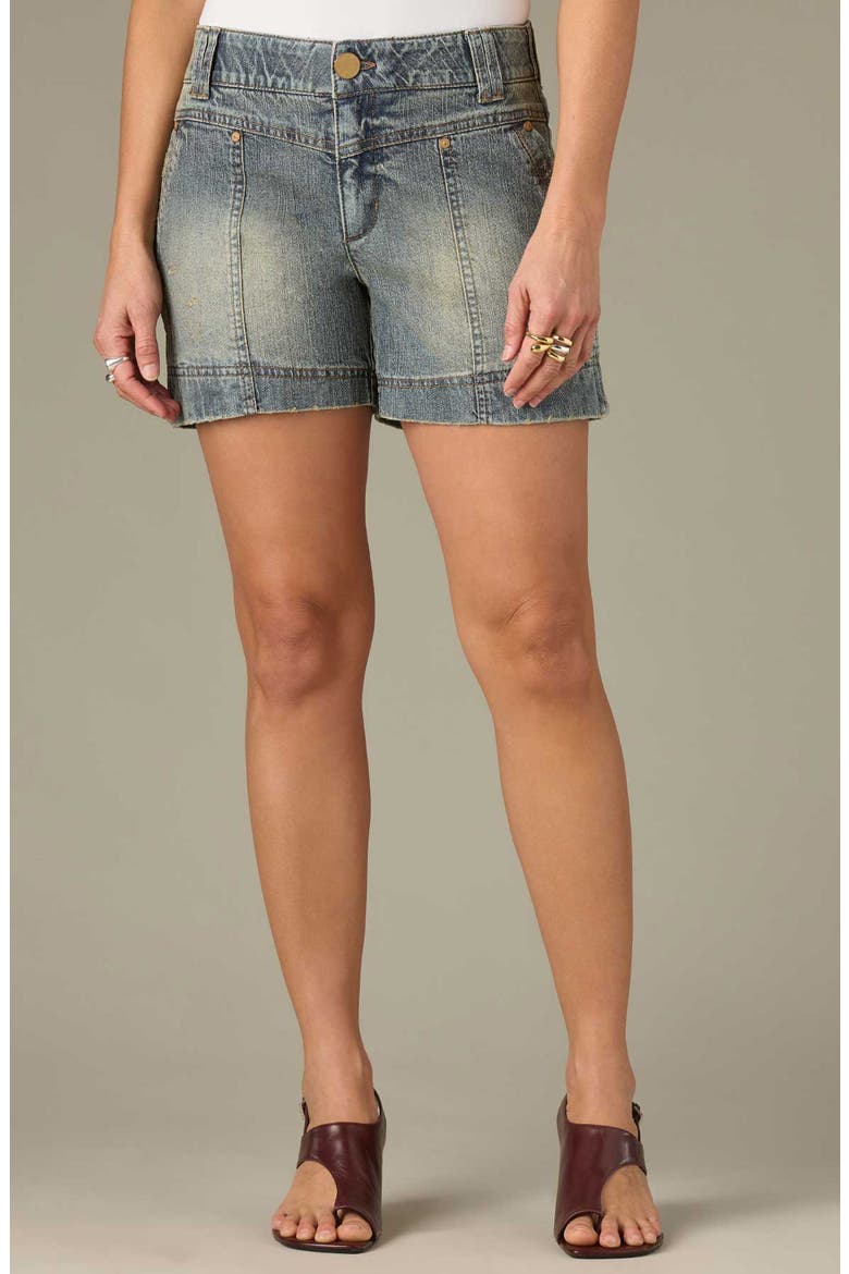 V-Yoke High Waist Denim Shorts, Main, color, MID BLUE ARTISANAL
