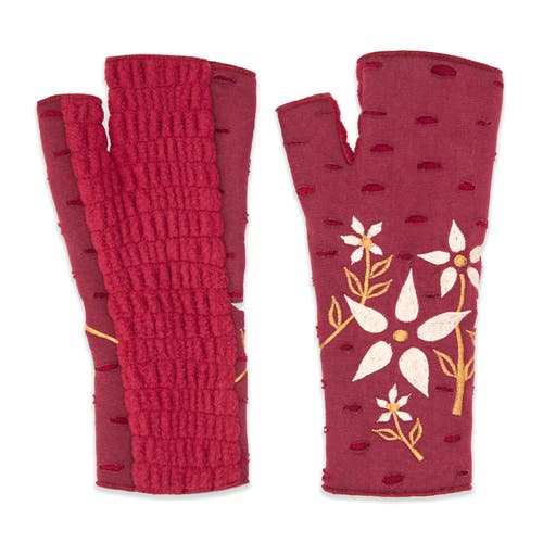 Feelgoodz Artisan Crafted Fleece Lined Viola Fingerless Gloves In Burgundy
