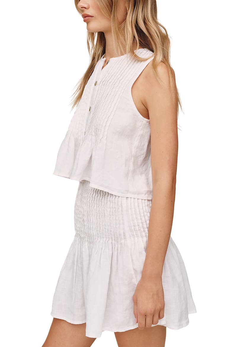 Pintuck Peplum Sleeveless Linen Shirt, Alternate, color, WHITE