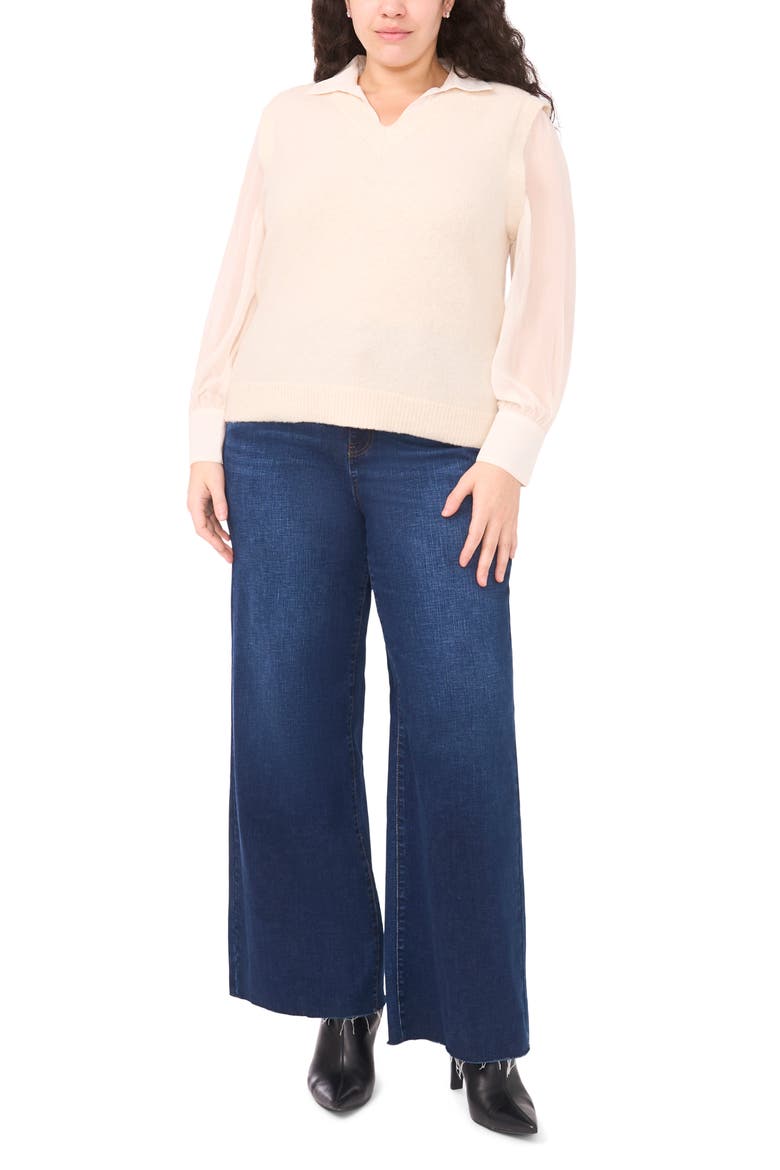 Mixed Media Long Sleeve Sweater, Alternate, color, BIRCH