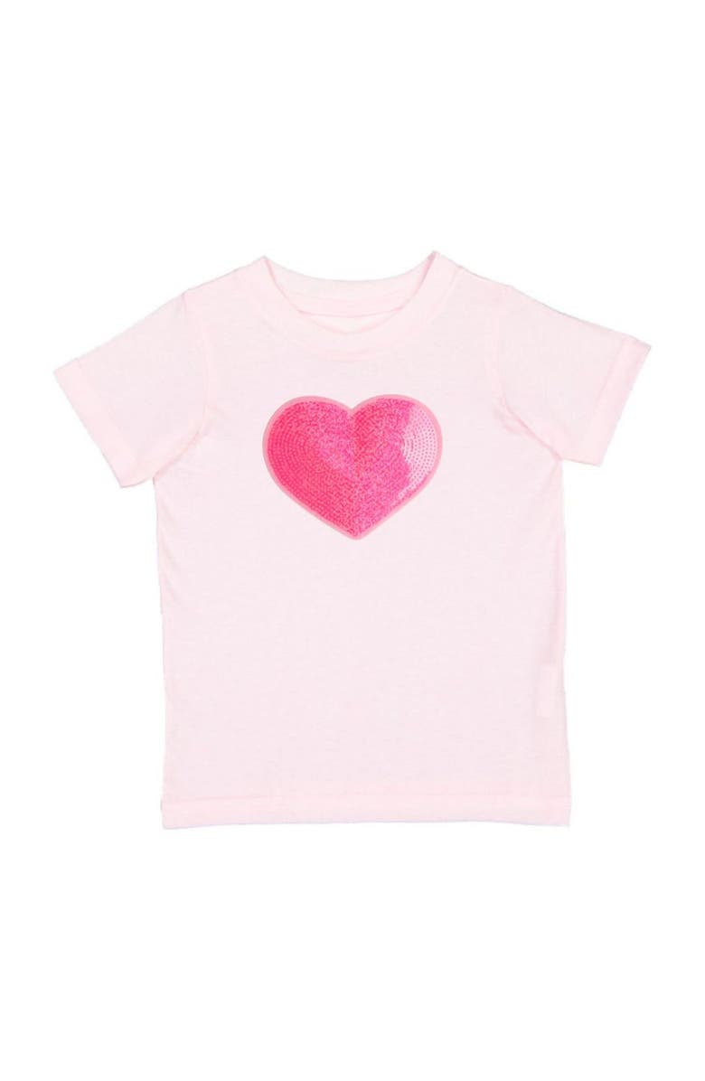 Sweet Wink Heart Sequin Patch Short Sleeve T-Shirt, Main, color, Pink