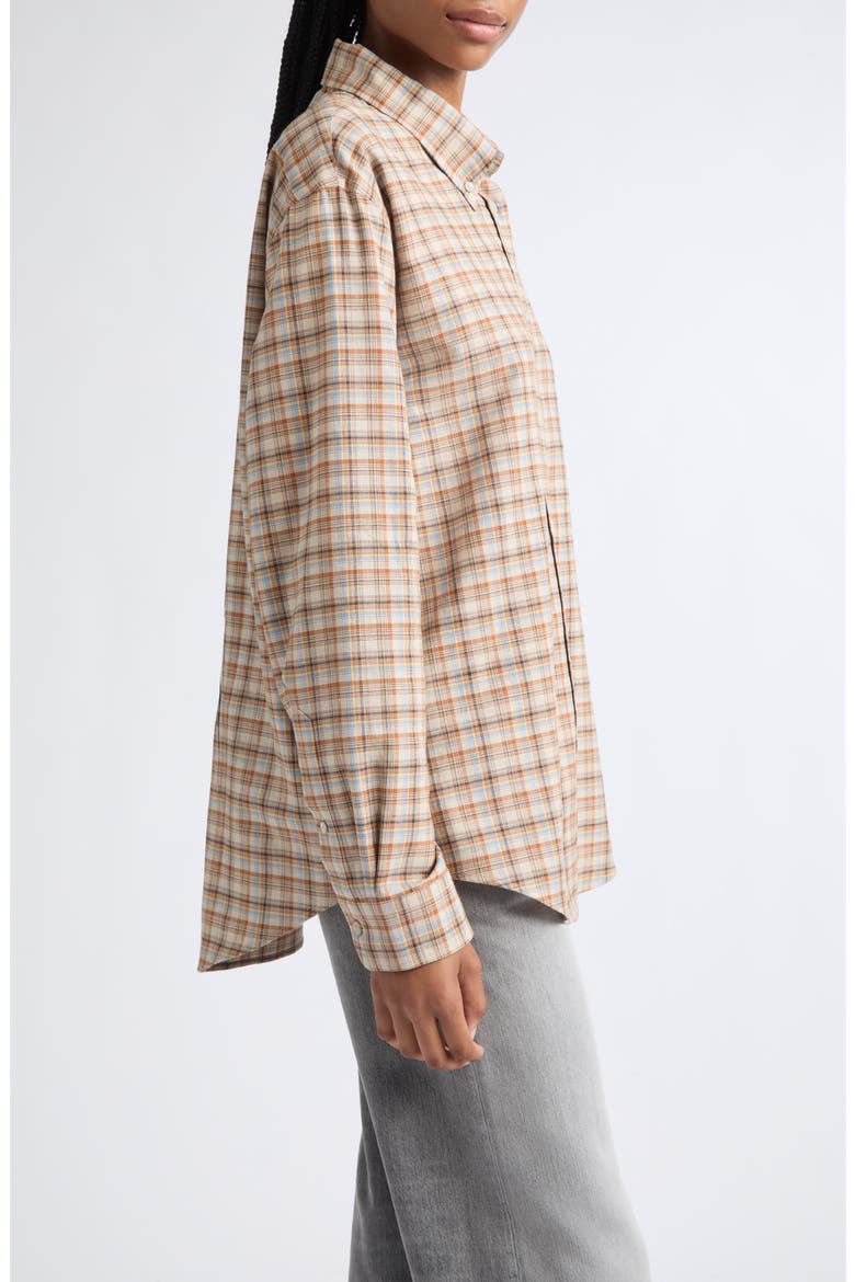 Sandrea Check Cotton & Linen Shirt, Alternate, color, BROWN/ GREY
