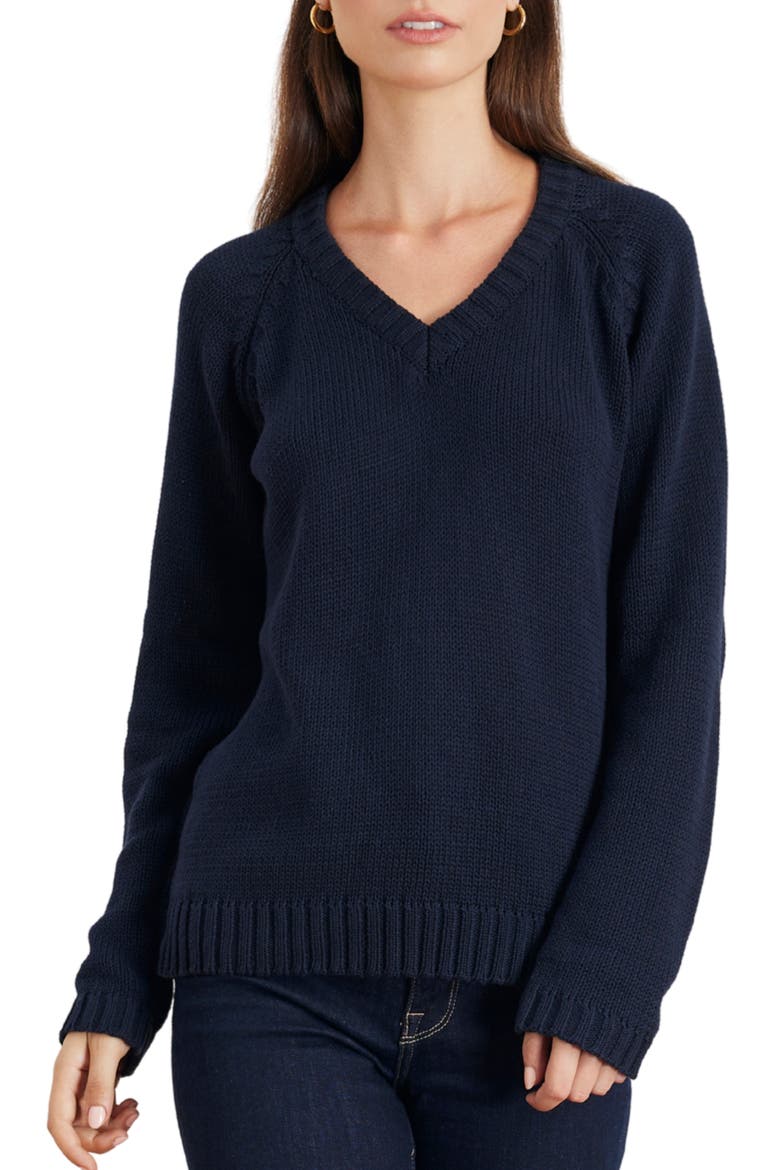 Selene V Neck Cotton Sweater, Main, color, Midnight Navy