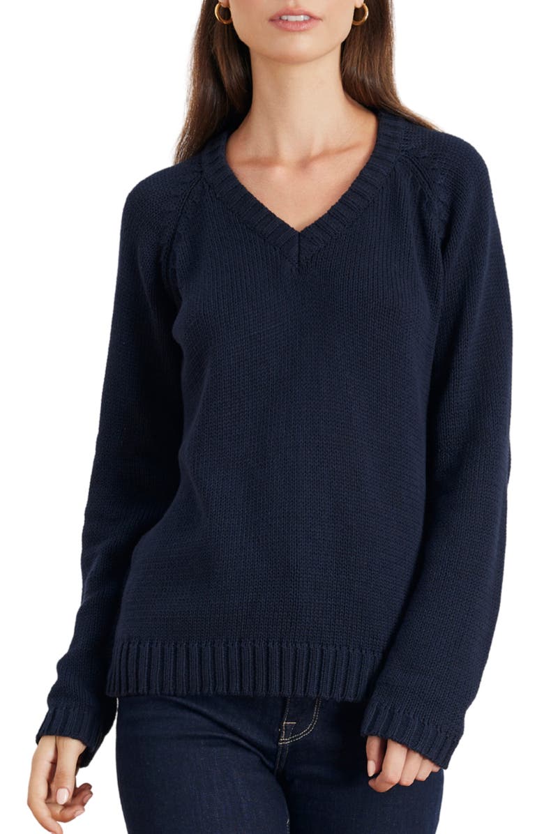 Paneros Clothing Selene V Neck Cotton Sweater, Main, color, Midnight Navy