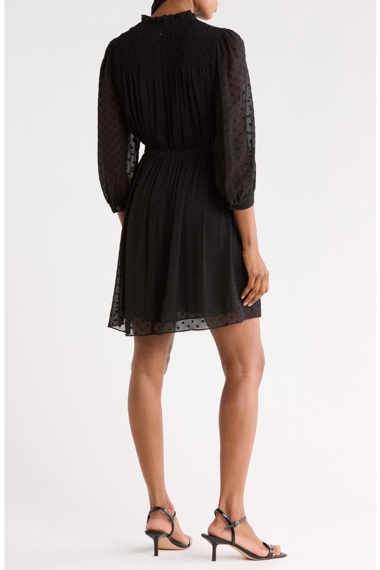 Long Sleeve Clip Dot Chiffon Dress, Alternate, color, BLACK