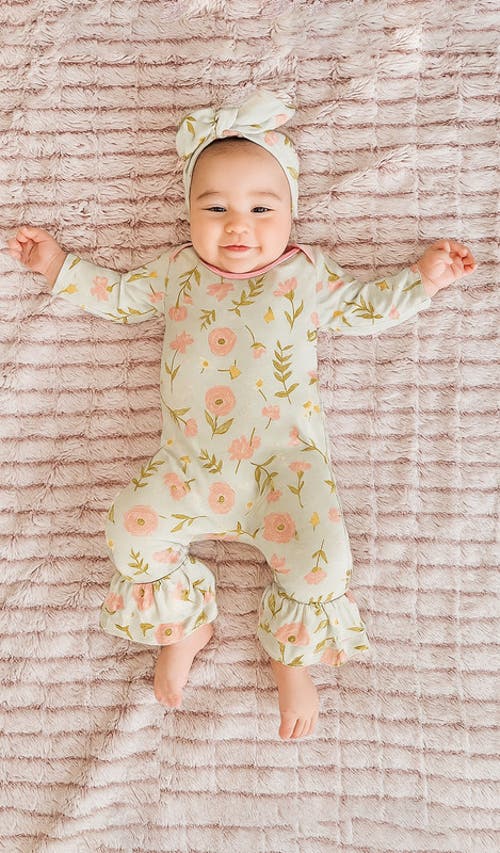 Everly Grey Ruffle Romper & Head Wrap Set In Multi