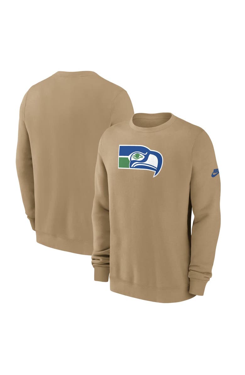 Nike Men's Nike Tan Seattle Seahawks Swing Pass Rewind Club Pullover Sweatshirt, Alternate, color, Tan