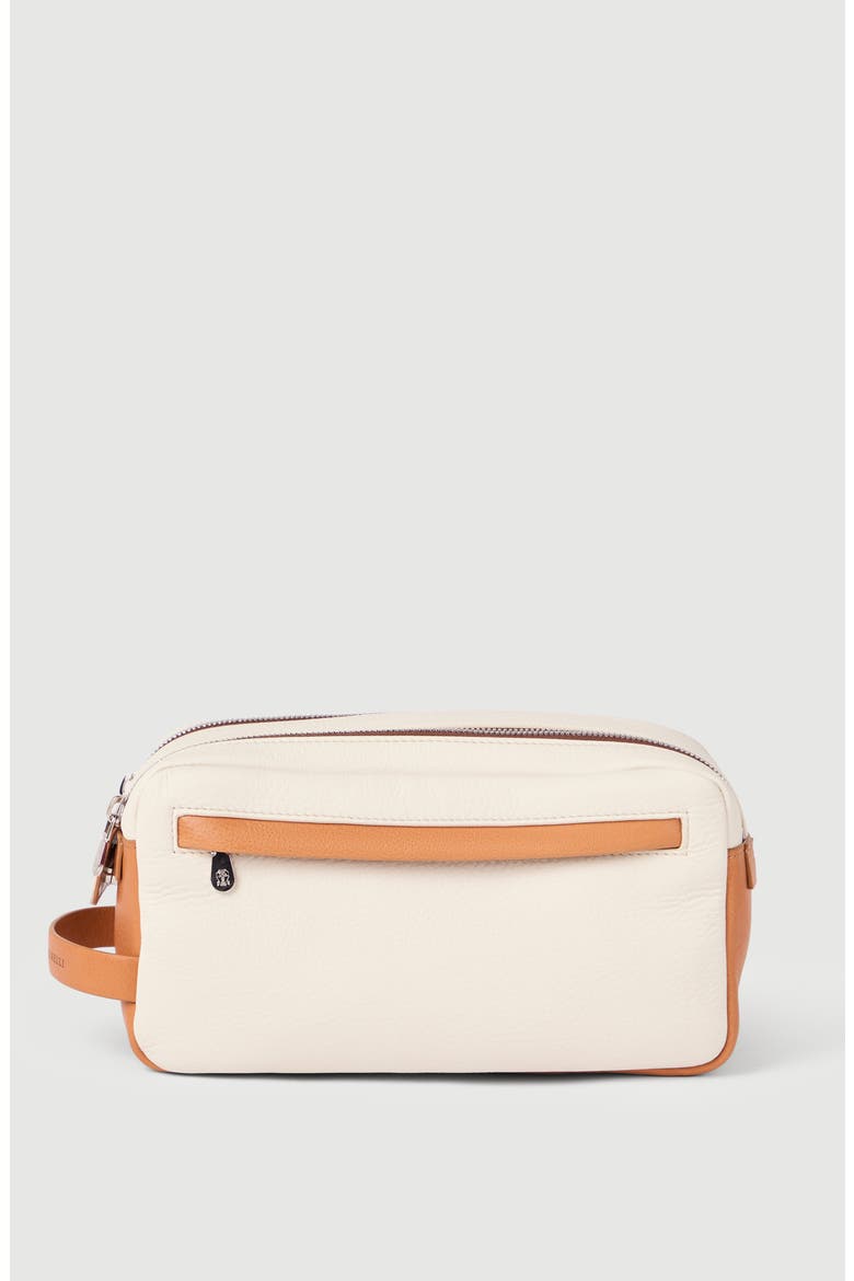 Cowhide beauty case with double zipper, Alternate, color, Off-White