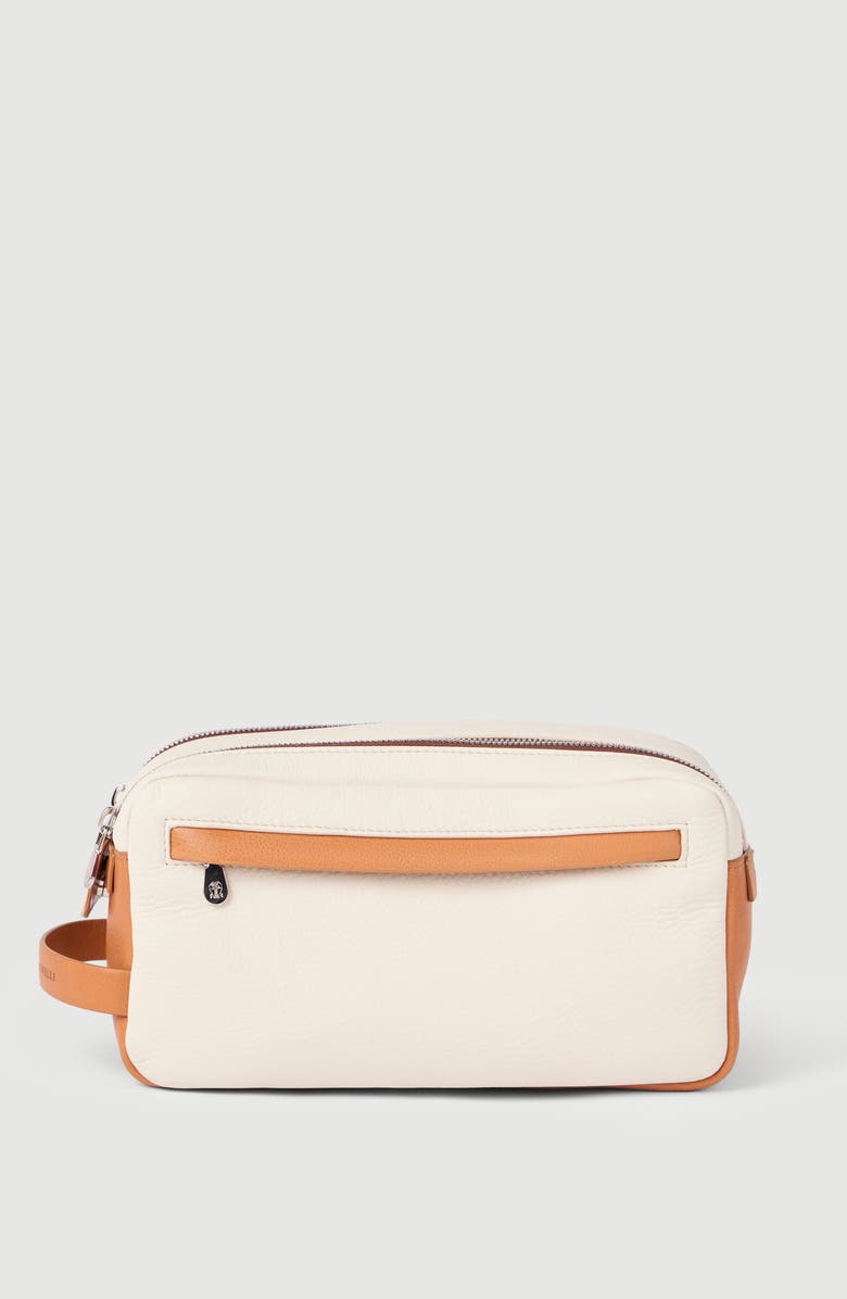 Brunello Cucinelli Cowhide beauty case with double zipper, Alternate, color, Off-White