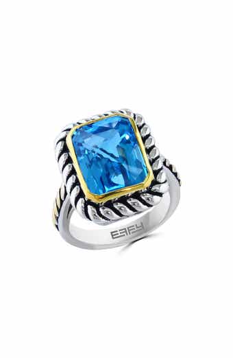 Sterling Silver & 18K Gold Blue Topaz Ring