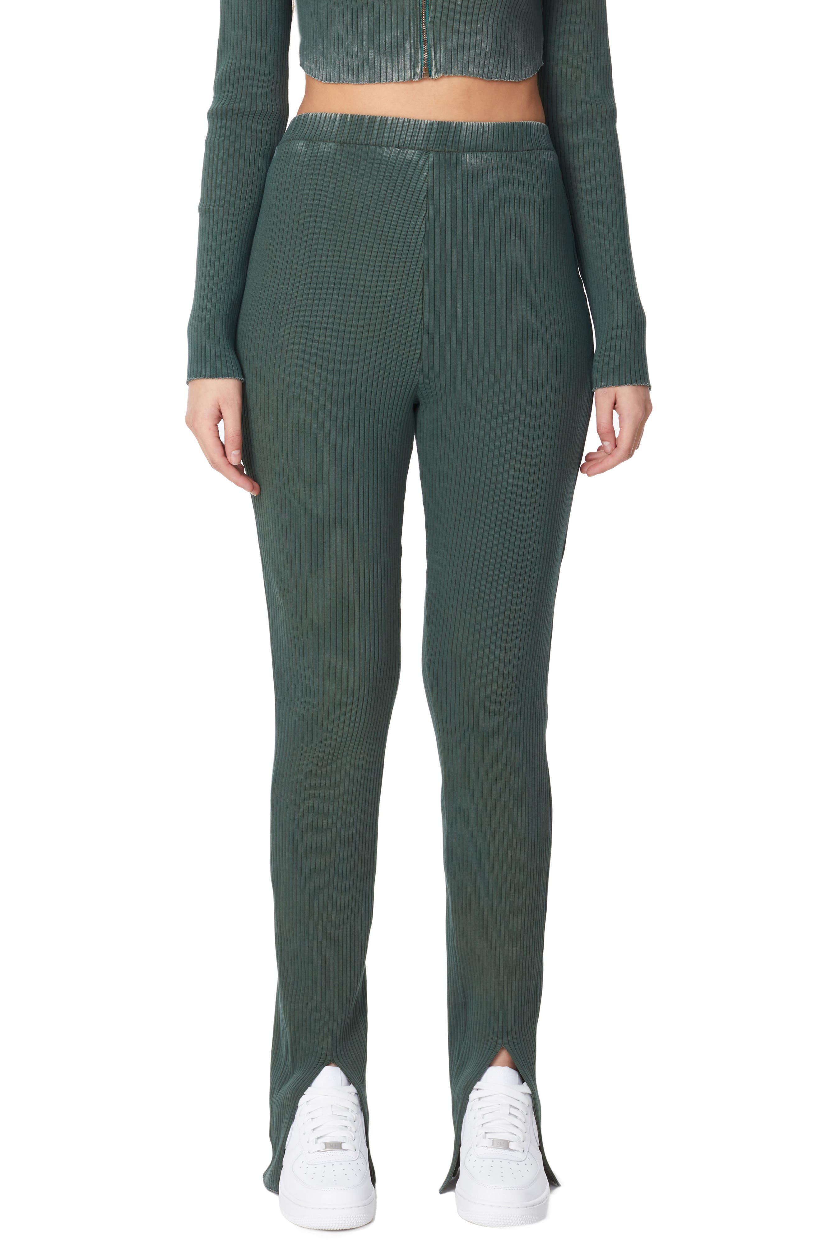Rib Front Slit Knit Pants