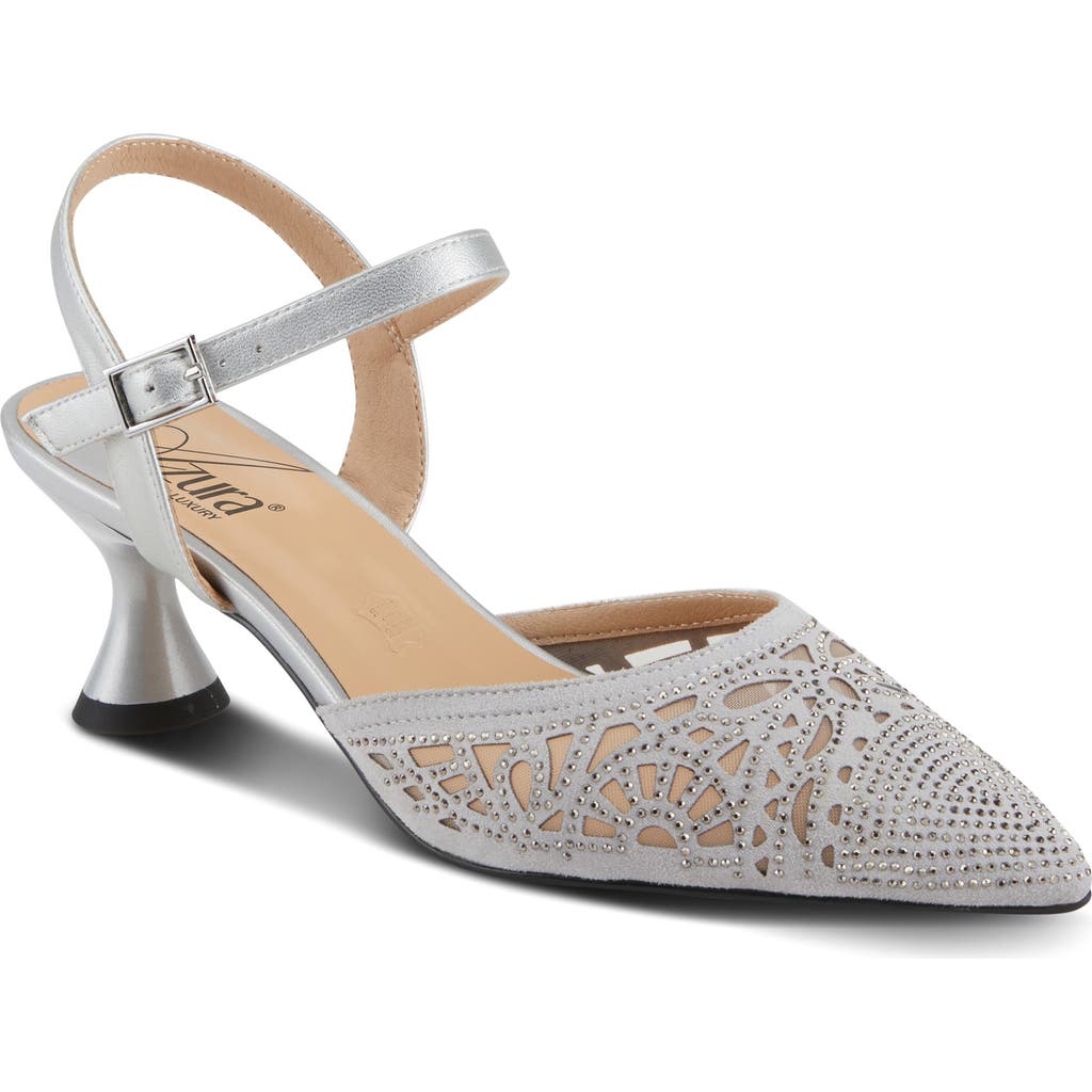 Azura By Spring Step Delicate Ankle Strap Pointed Toe Pump In Silver