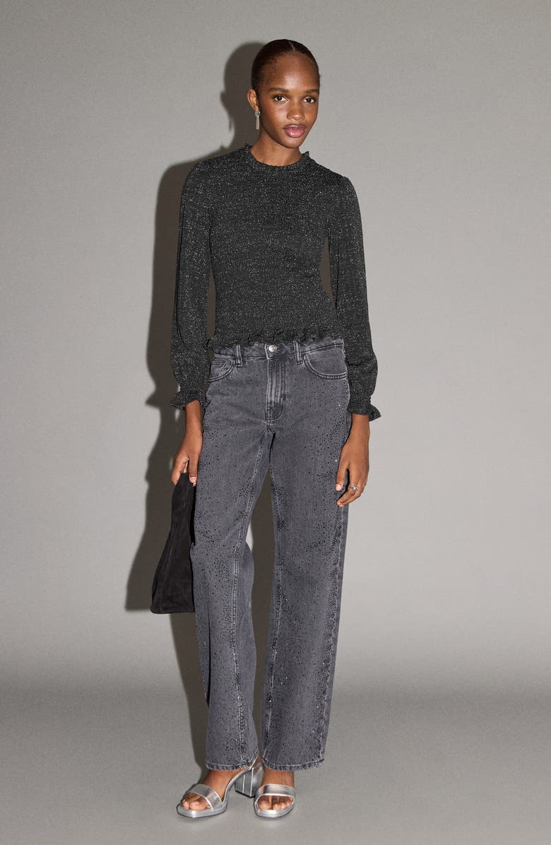 MANGO TEEN Ruffle Long Sleeve Top, Alternate, color, Black