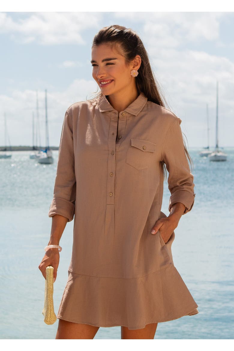 Gauze Button Front Shirt Dress, Alternate, color, Brown