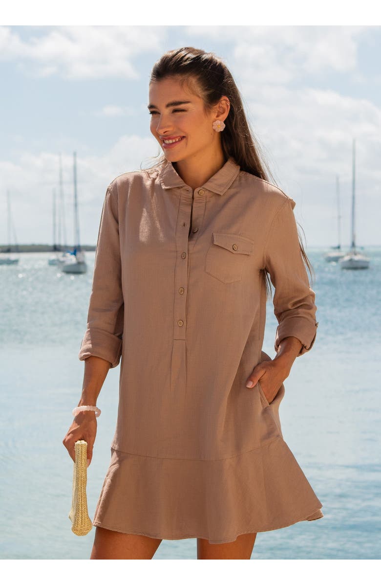 Cabana Life Gauze Button Front Shirt Dress, Alternate, color, Brown