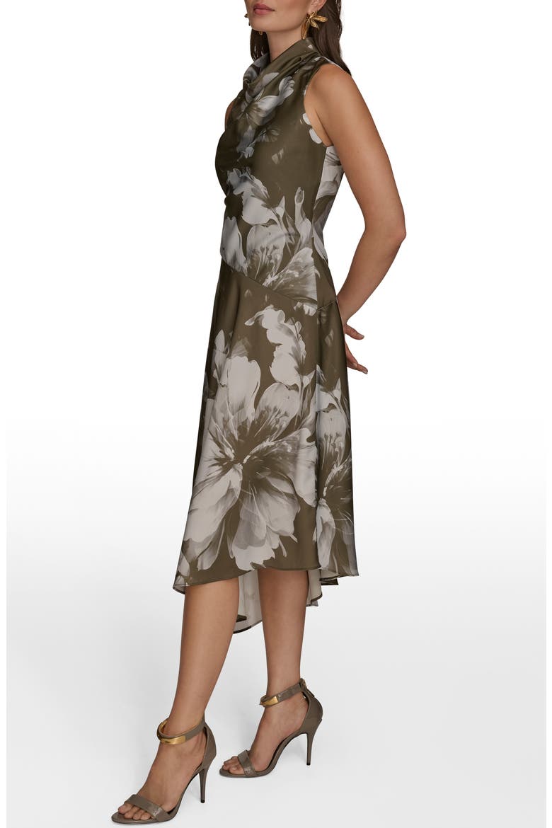 Floral Print Asymmetric Midi Dress, Alternate, color, ANTIQ GREE