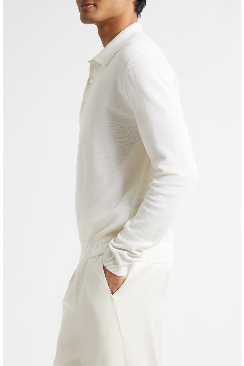 Silk & Cotton Piqué Long Sleeve Polo, Alternate, color, WHITE