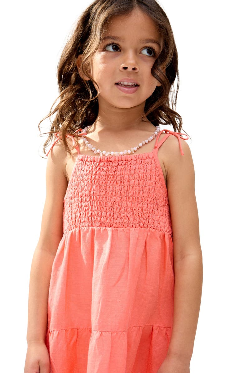 Raffya Kids Emma Shirred Bodice Scalloped Embroidered Dress, Alternate, color, Coral