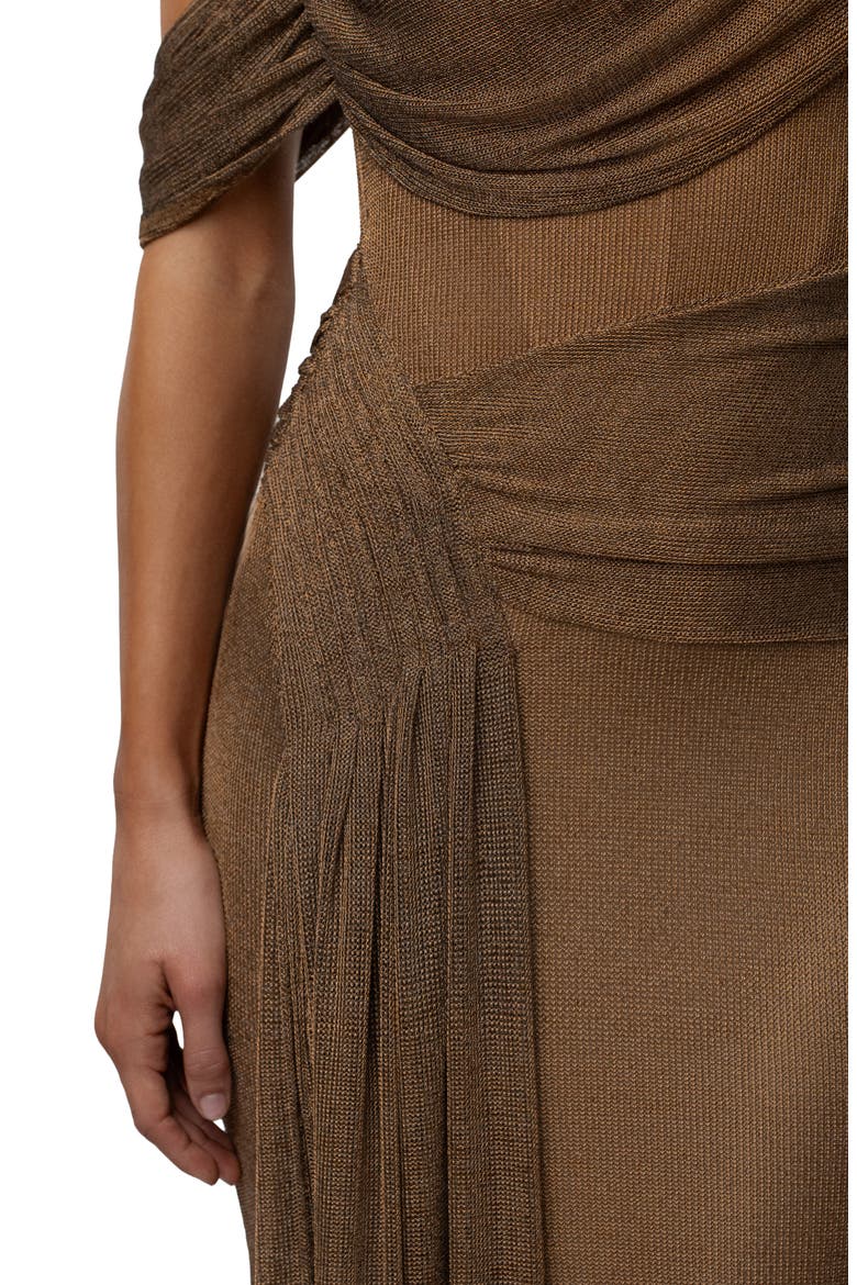 Drape Metallic One-Shoulder Gown, Alternate, color, BROWN