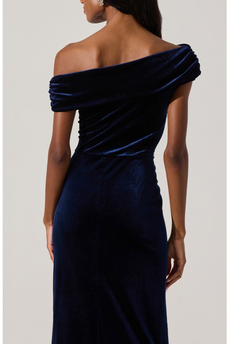 One-Shoulder Velvet Midi Dress, Alternate, color, MIDNIGHT