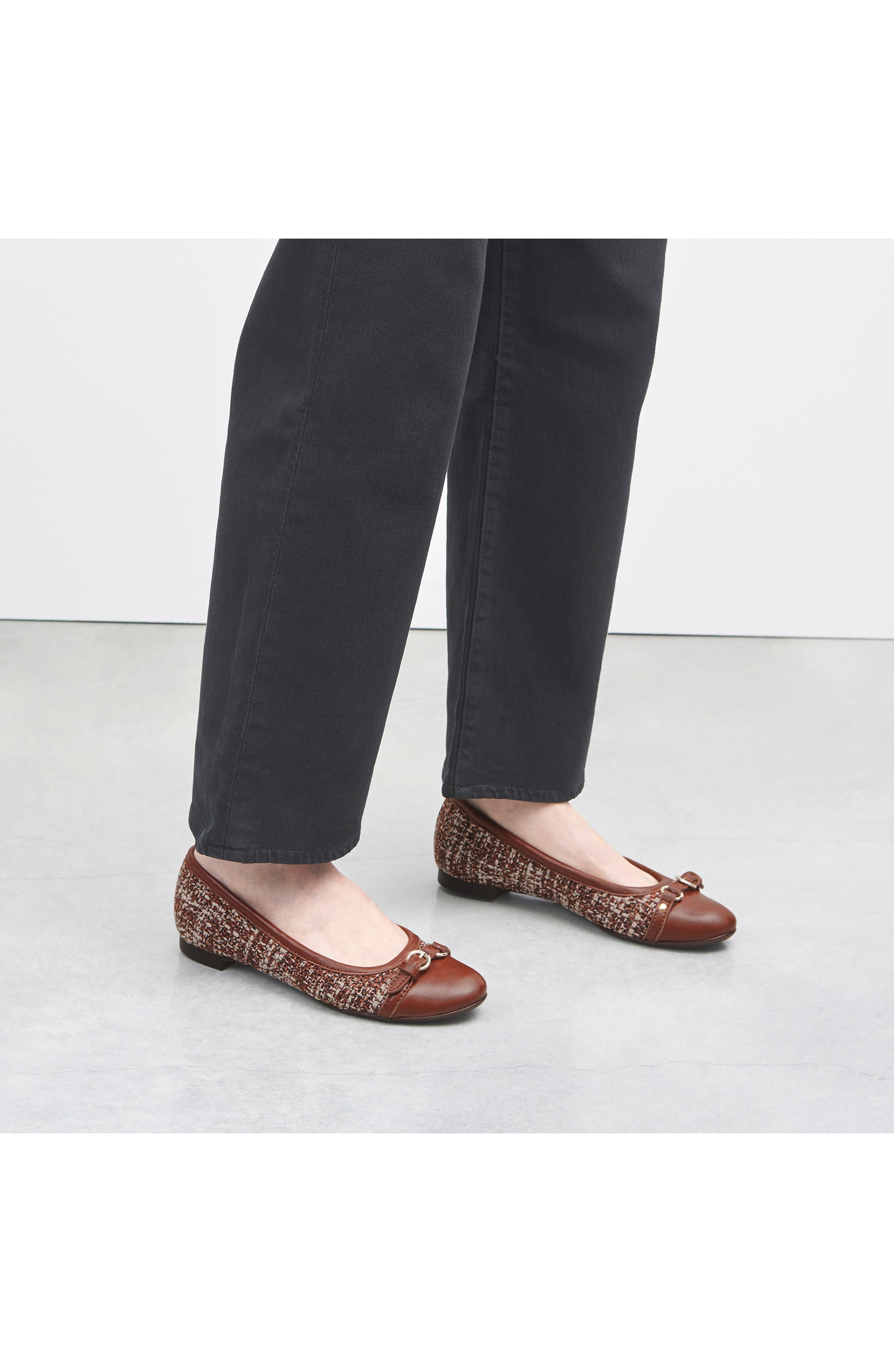 AGL Mae Cap Toe Tweed Ballet Flat, Alternate, color, Saddle Brown