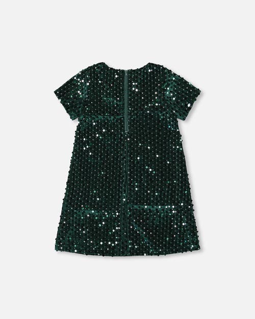 Deux Par Deux Velvet Short Sleeve Dress In Green