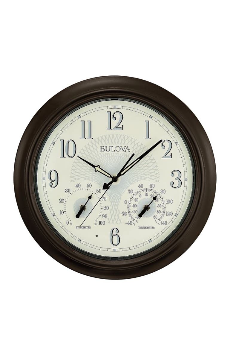Bulova Clocks Weather Master Outdoor Wall Clock, 18" Diameter, Black, Main, color, Black