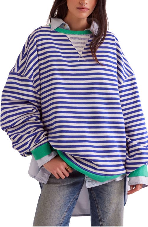 Free People Oversize Stripe Sweatshirt In Sand Dollar Combo
