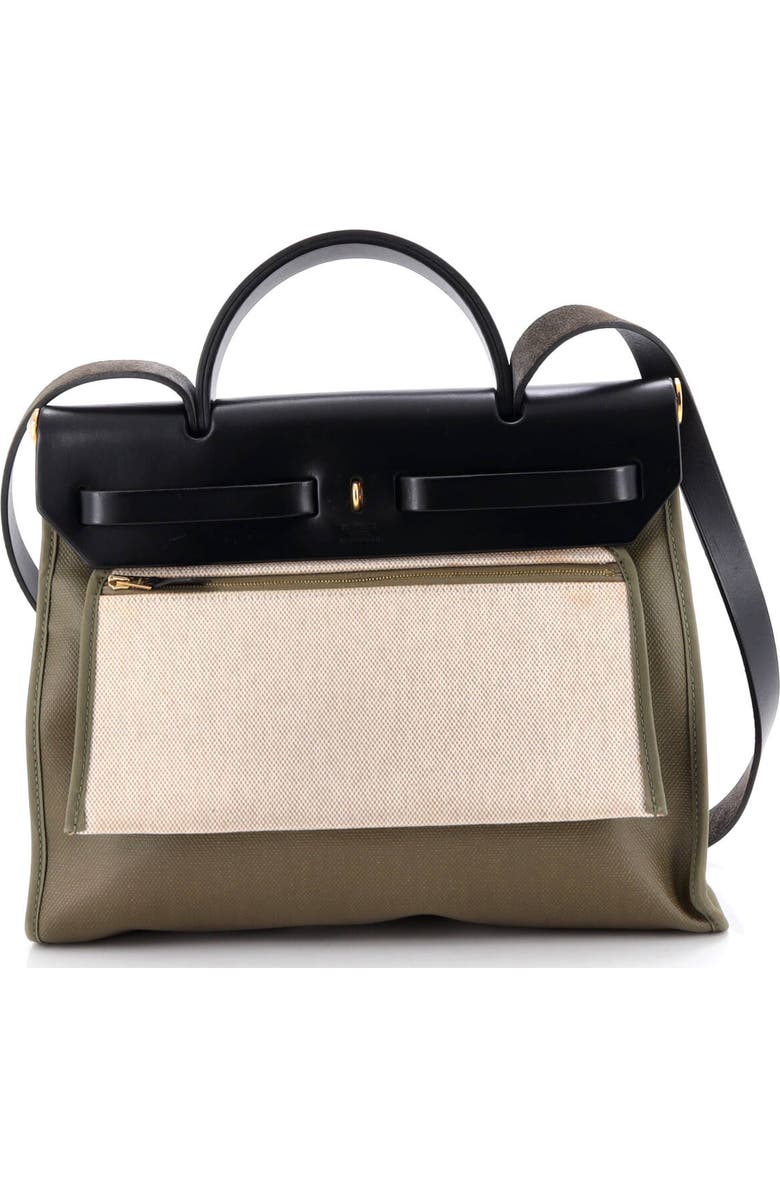 Pre-Owned Hermes Herbag Zip Leather and Toile 31, Alternate, color, Lichen