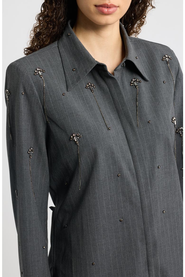 Bridget Embellished Pinstripe Shirt, Alternate, color, GREY