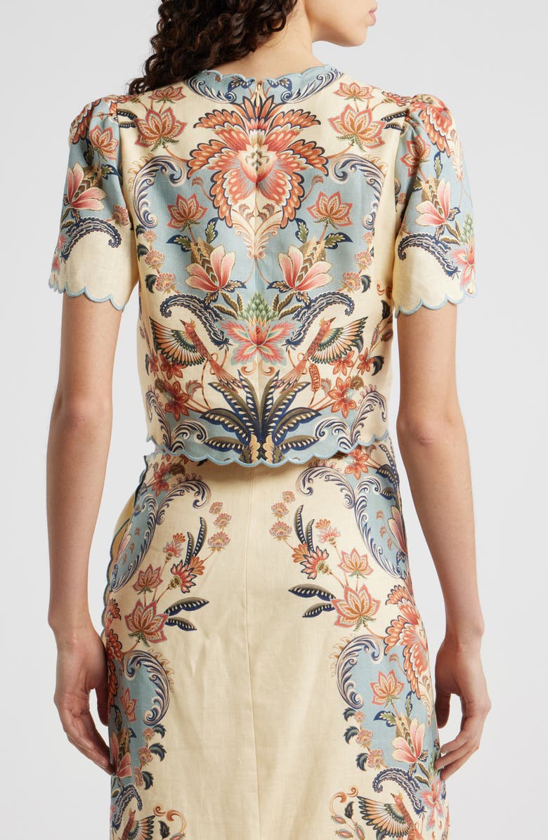 FARM Rio Boho Beauty Scallop Edge Linen Top, Alternate, color, Boho Beauty Butter