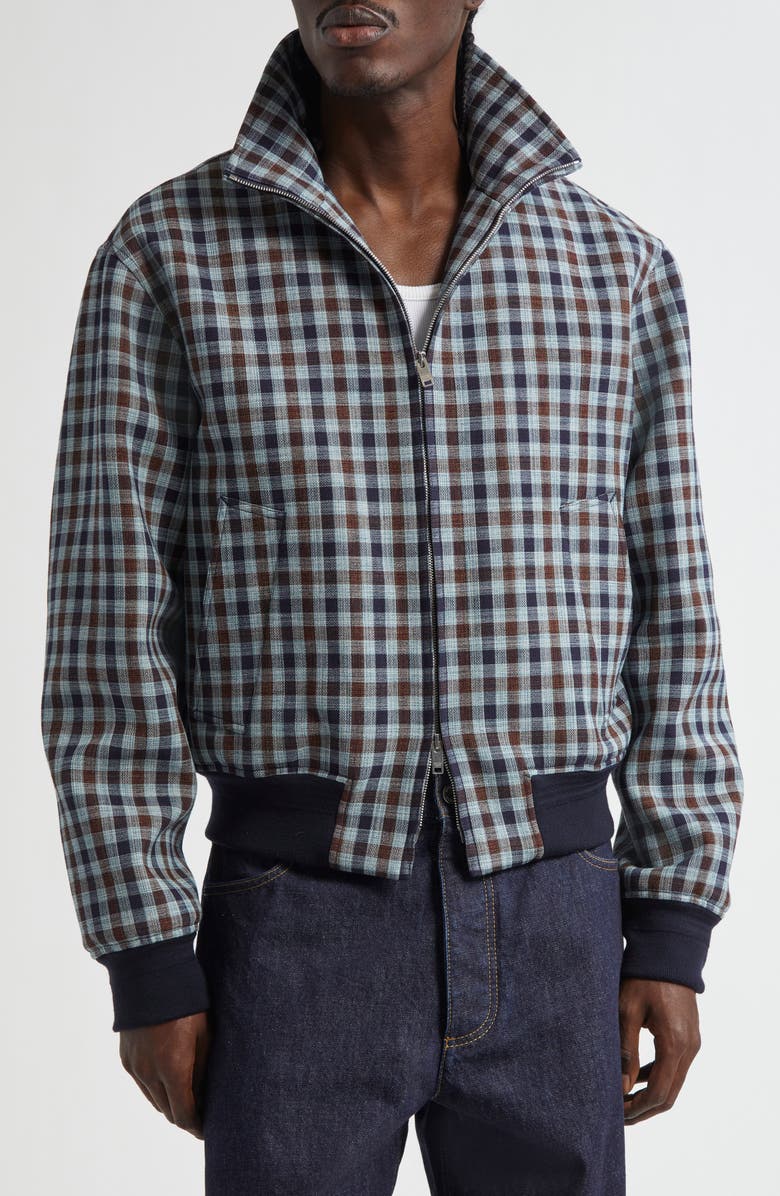 Bottega Veneta Gingham Check Blouson Jacket, Main, color, Navy/ Lake/ Maroon