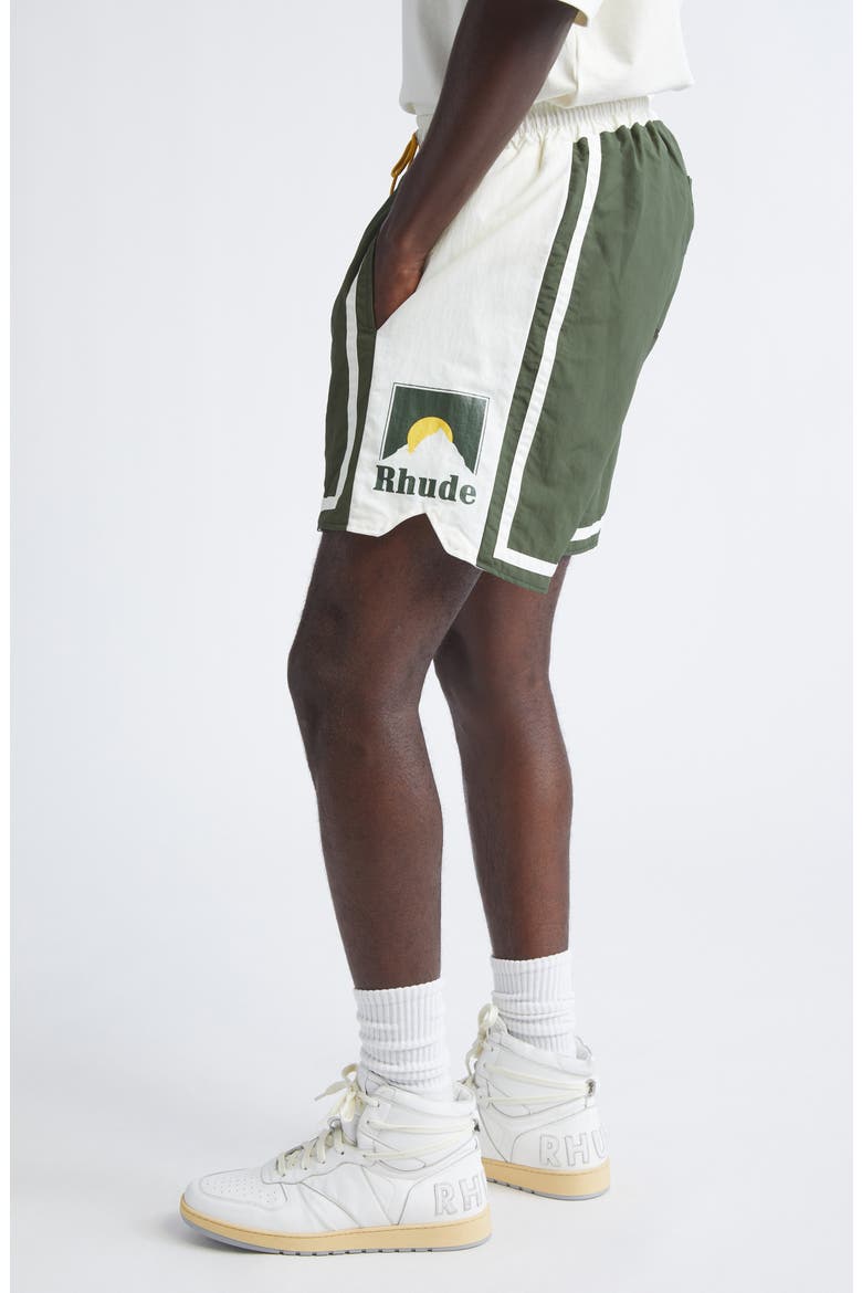 Moonlight Logo Track Shorts, Alternate, color, GREEN / OFF-WHITE