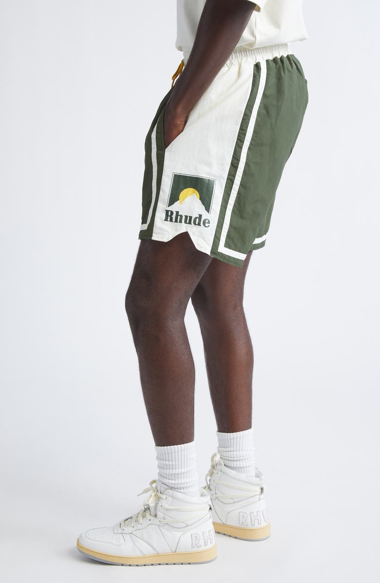 Rhude Moonlight Logo Track Shorts, Alternate, color, Green / Off-White