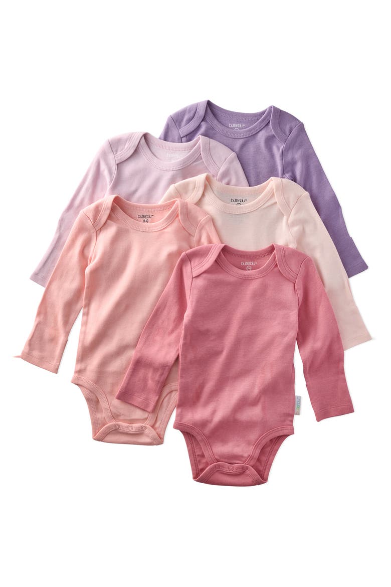 Blake Assorted 5-Pack Long Sleeve Organic Cotton Bodysuits, Main, color, PINK