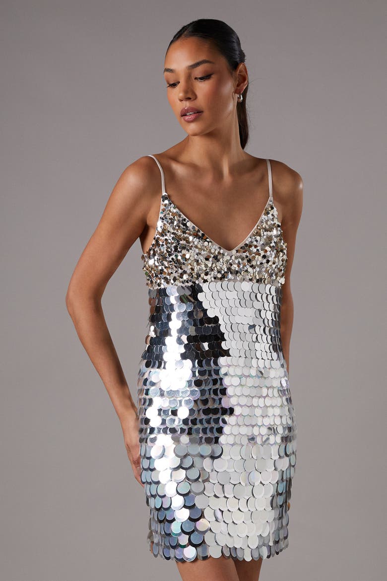 Sequin Cami Mini Dress, Alternate, color, Silver