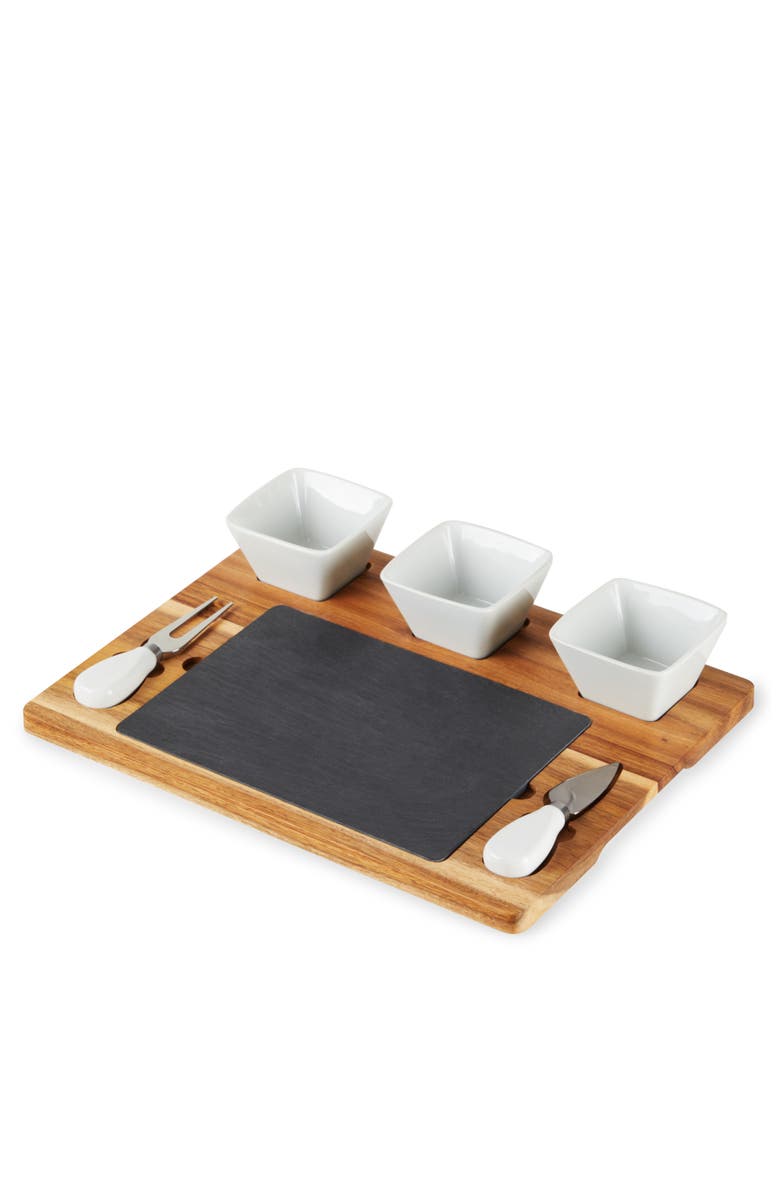 TWINE Acacia Wood & Slate Cheese Board Set with Ceramic Bowls, Alternate, color,