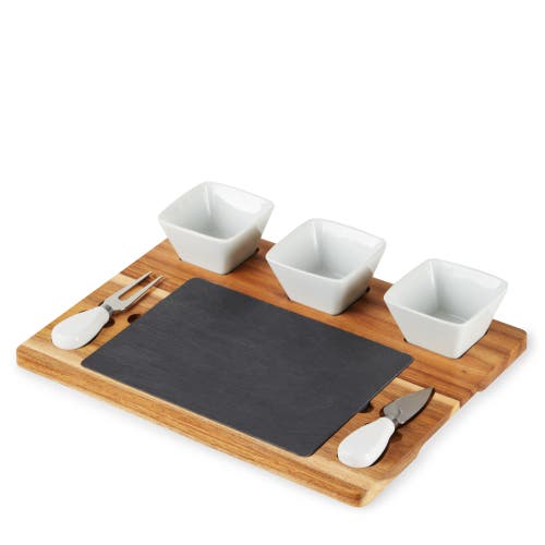 Twine Acacia Wood & Slate Cheese Board Set With Ceramic Bowls In Brown