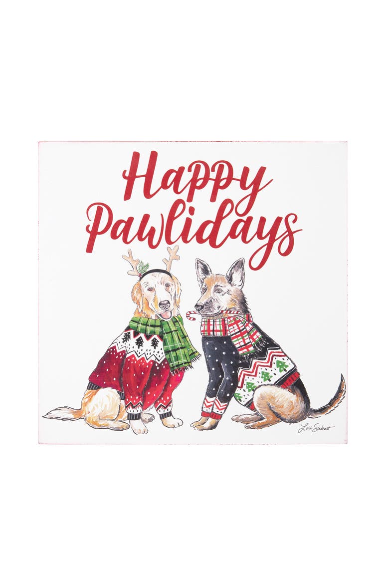 Happy Pawlidays Wall Art 8 x 8 x 1 Inches., Main, color, White