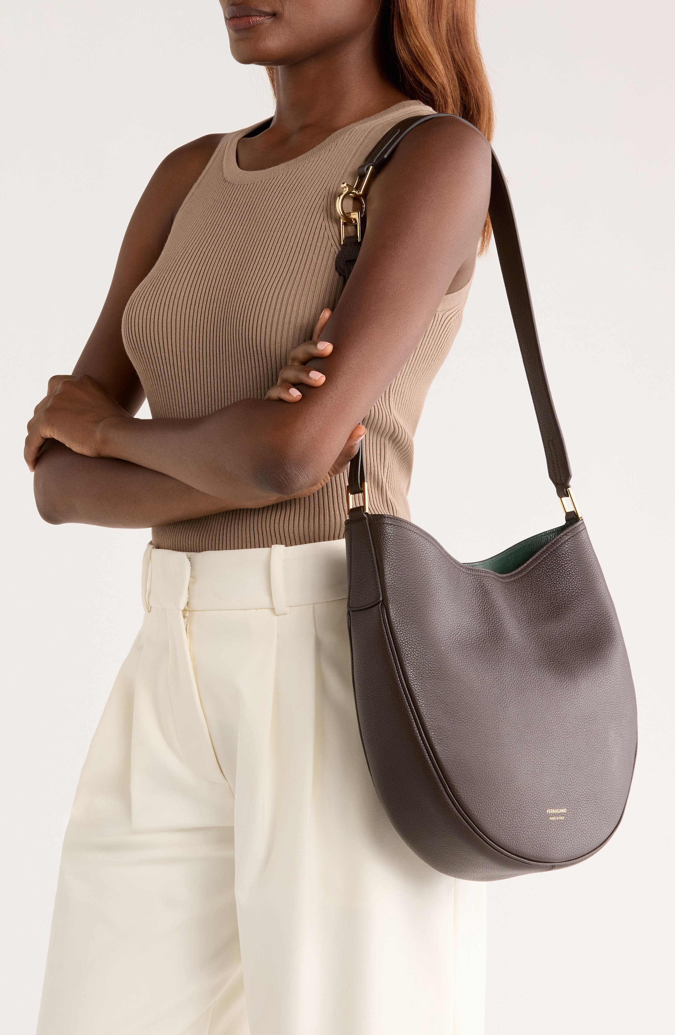 FERRAGAMO Medium Smile Leather Hobo Bag, Alternate, color, 