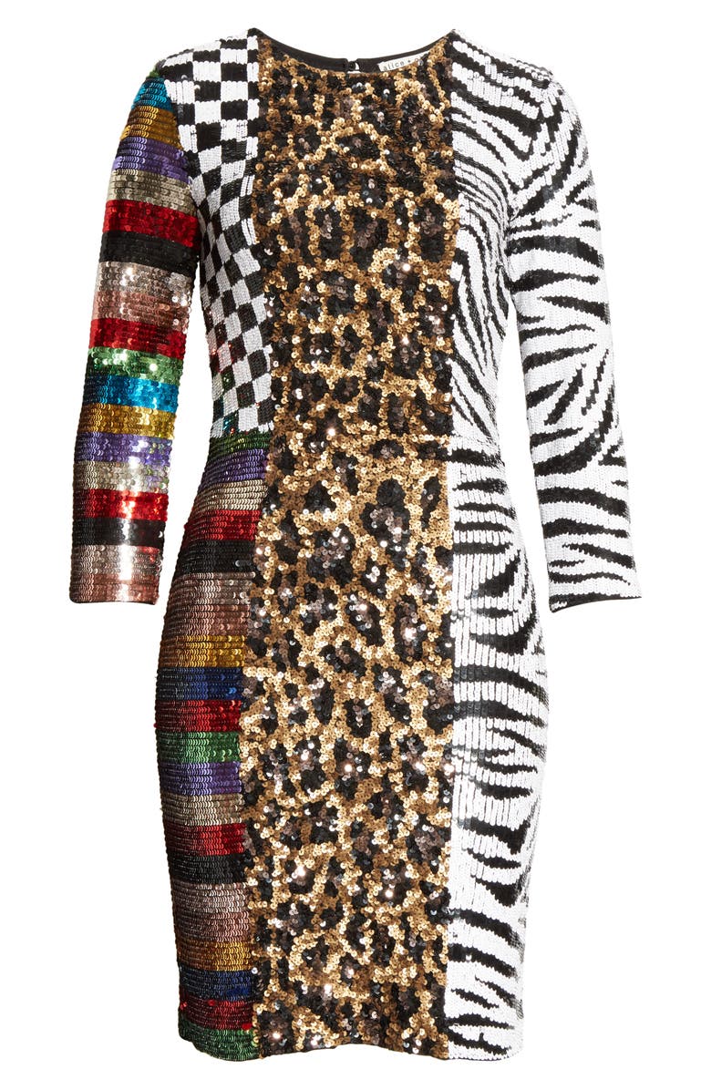 Alice + Olivia Jae Mixed Sequin Dress, Alternate, color, 