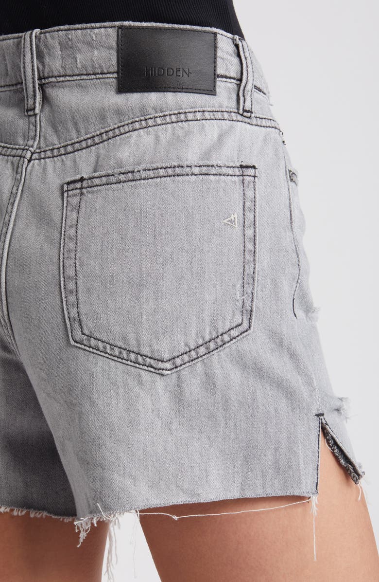 HIDDEN JEANS Distressed Raw Hem Side Slit Denim Shorts, Alternate, color, Grey