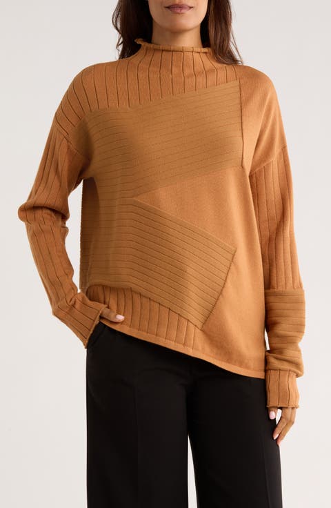 Mock Neck Asymmetric Hem Sweater