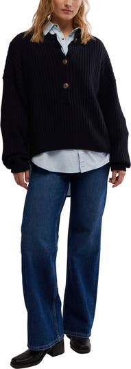 Free People Cocoa Rib Henley Sweater | Nordstrom