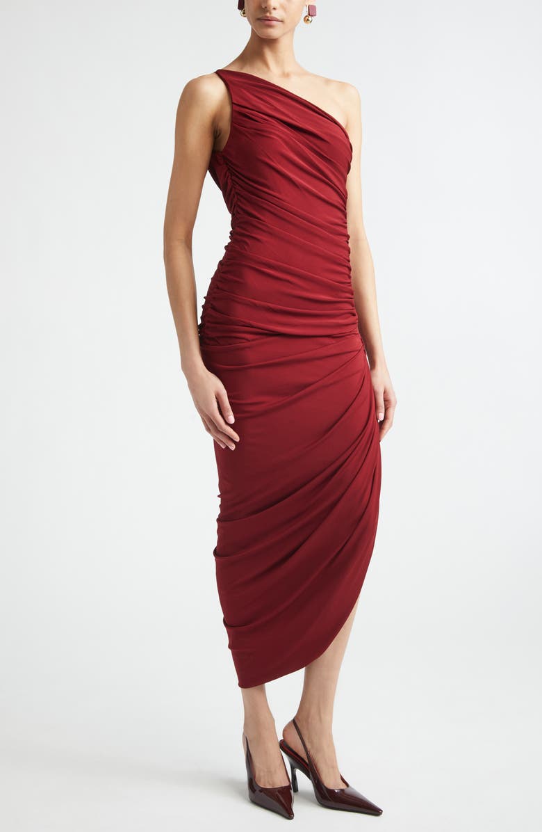 Carolina Herrera Asymmetric Ruched One-Shoulder Jersey Dress, Alternate, color, Rioja