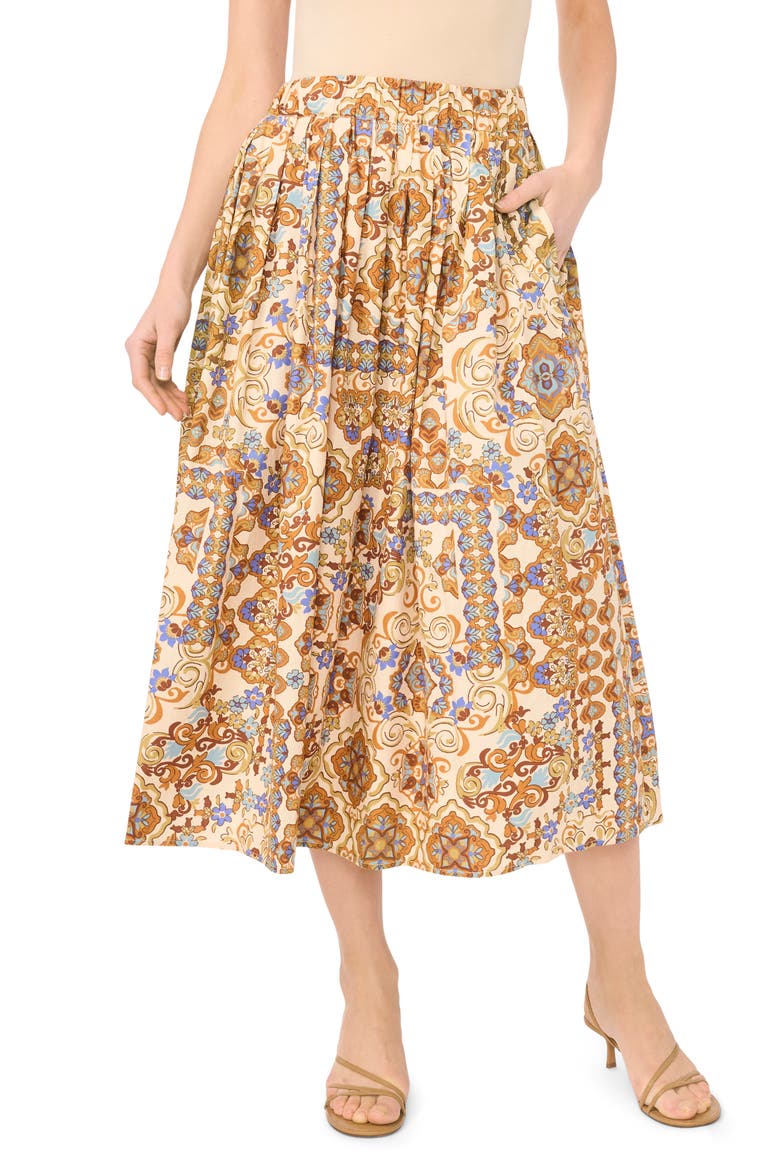 Bandana Print Cotton Midi Skirt, Main, color, EMPERADOR