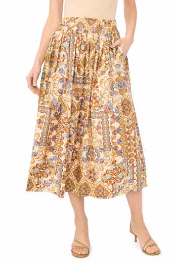 Halogen® Bandana Print Cotton Midi Skirt