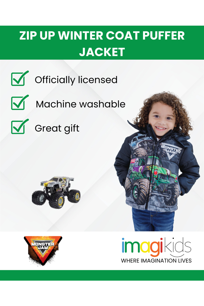 Hooded Puffer Jacket, Alternate, color, Monster Jam Black