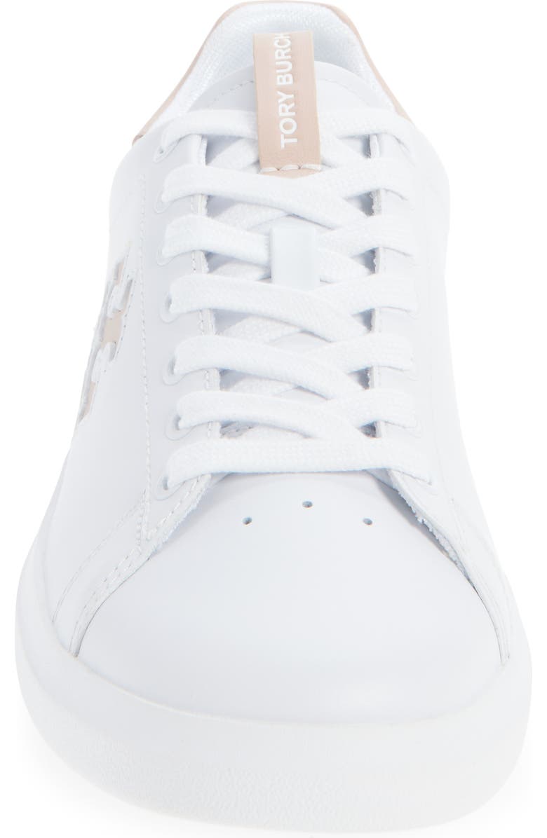 Tory Burch Double T Howell Court Sneaker, Alternate, color, Titanium White / Shell Pink