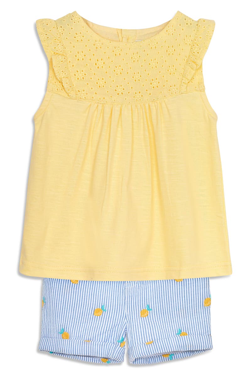 JOJO MAMAN BEBE Embroidered Top & Lemon Shorts Set, Main, color, 